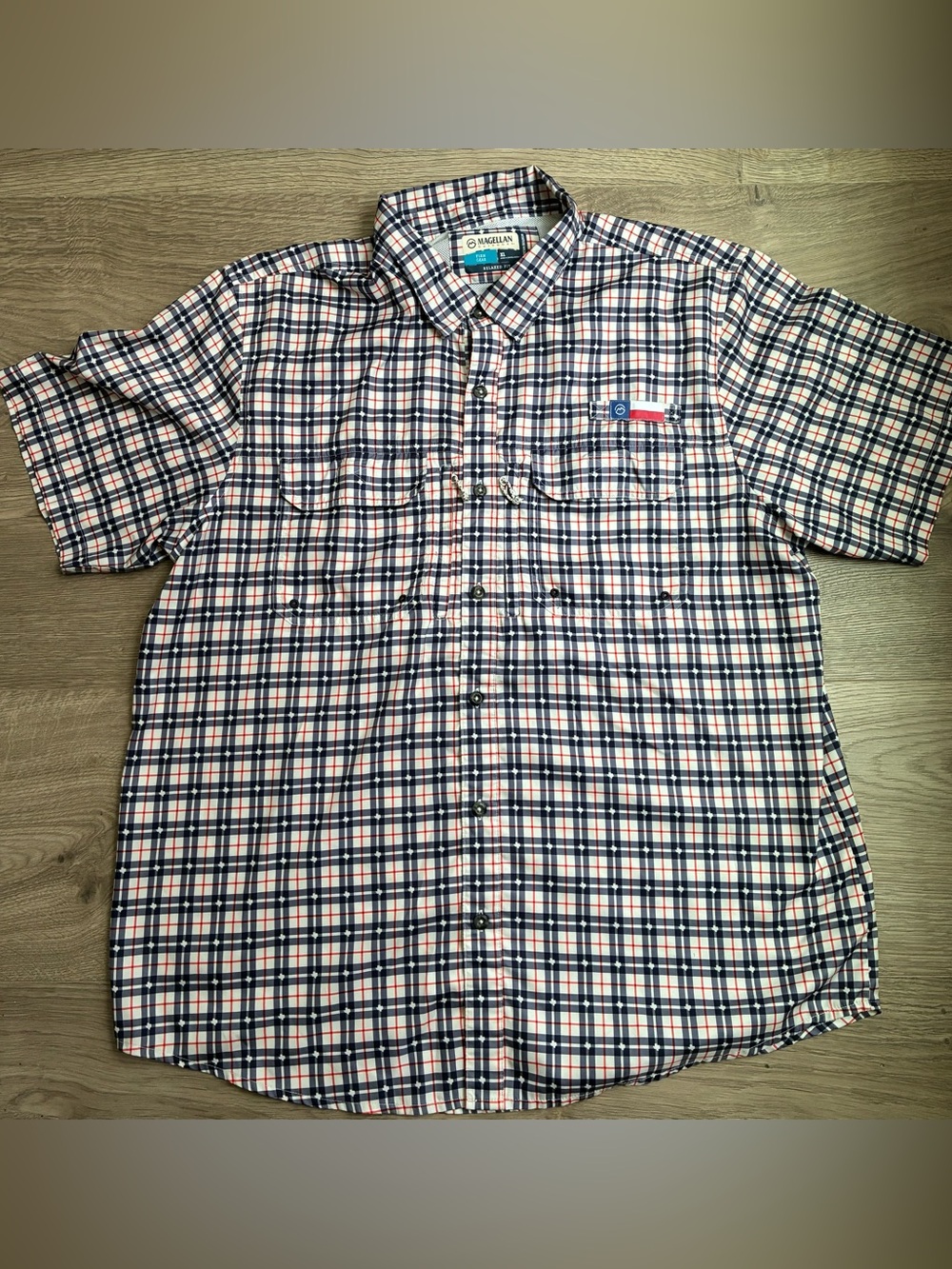 MAGELLAN Fish Gear Texas All-Over Print Button Down XL Red/White/Blue